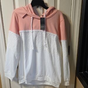 Sheilay Pink and White Lace Sweatshirt